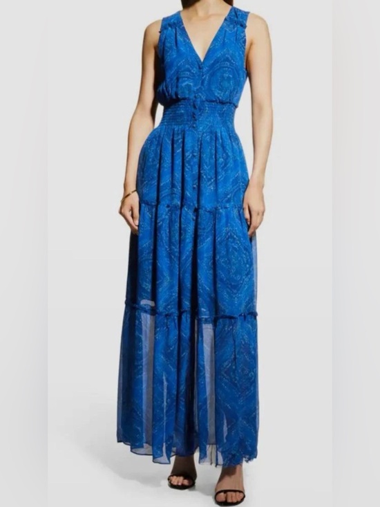 Ramy Brook Dresses & Skirts - Ramy Brook Poppy Maxi Dress Blue Printed Sleeveless Smocked Tiered XS